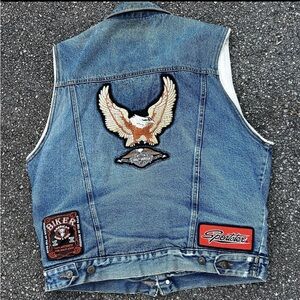 Denim Vest with Eagle and Biker Patches